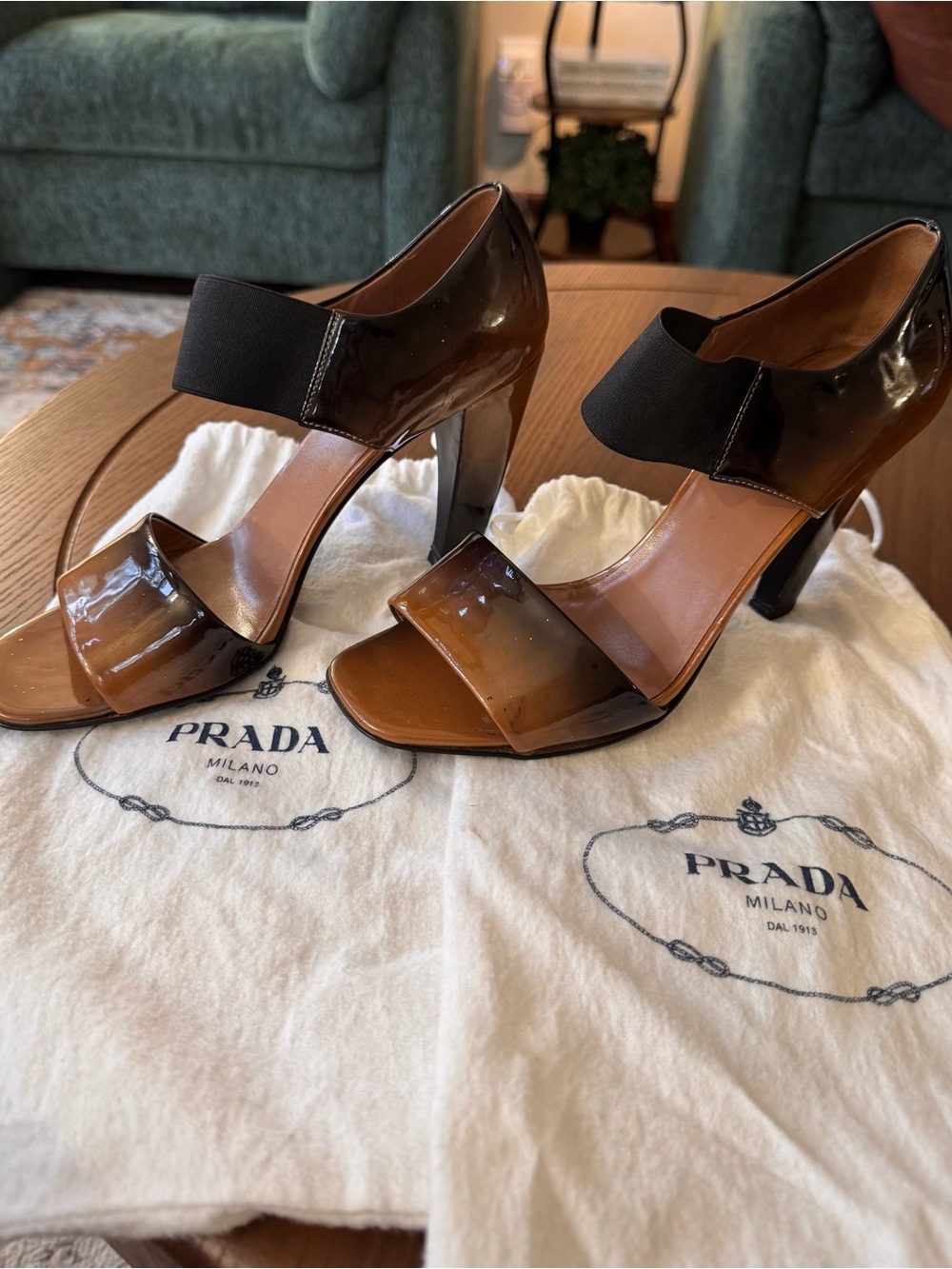 Prada Brown Ombre Patent Leather High Heel Sandals with dust bags - Size 39.5